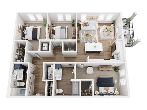 Floor plan for 3 beds, 2 baths, 1321 sqft